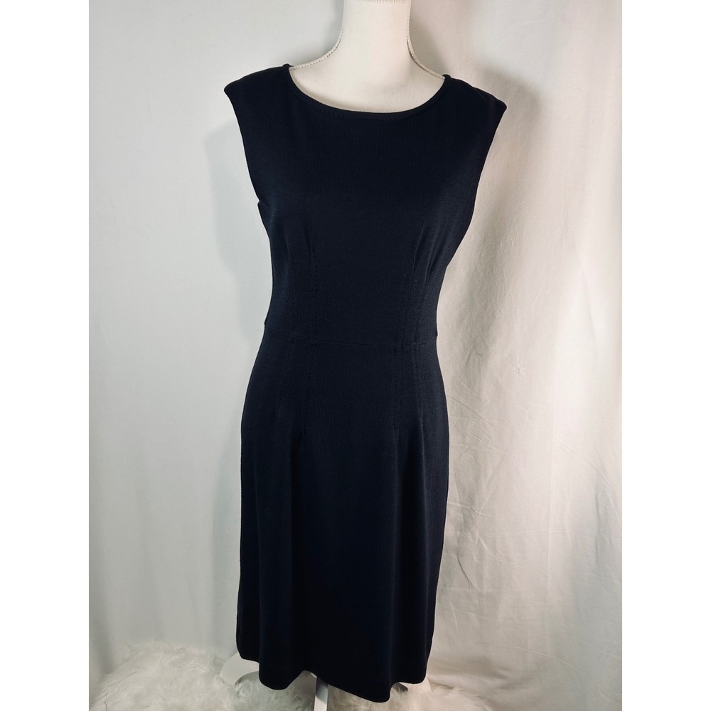 St.John's Collection Black Knit Midi Dress Tailored Sheath Bodice Darts Large